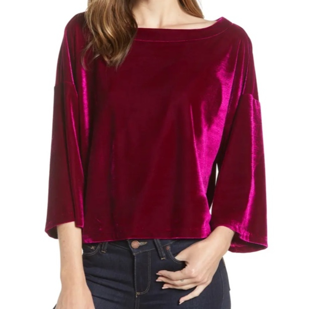 Cupcakes and Cashmere | Vibrant Fuchsia Velvet Dolman Sleeve Top Size Medium